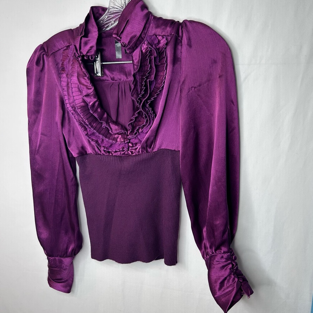 Purple Ruffle-Trim Feminine Blouse - Women